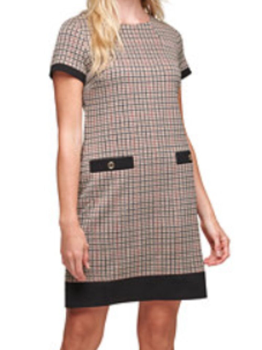 NWOT Tommy Hilfiger Plaid Shift Dress, Pink/Navy/Tan - Womens 12